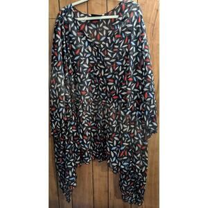 Lane Bryant Top Shirt Blouse Plus Size 38/40 7 X 3/4 Sleeve Black White Red Blue